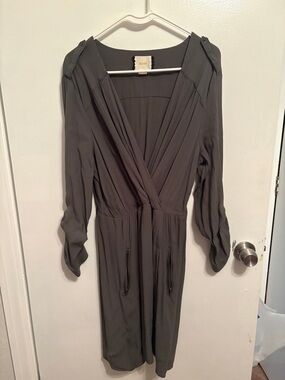 Maeve Charcoal Gray Long-Sleeve Wrap Dress